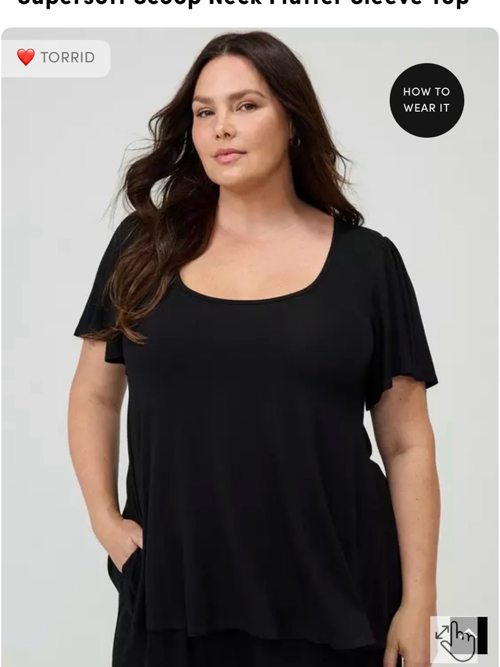 Torrid Black Scoop Neck Short Flutter Sleeve Top - Picture 6 of 6